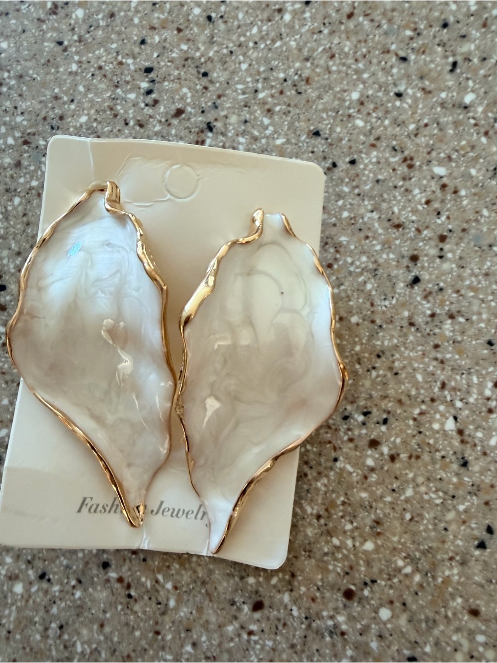 Gold color Trim White Shell style Drop Earrings - Fashion Jewelry - Picture 4 of 5